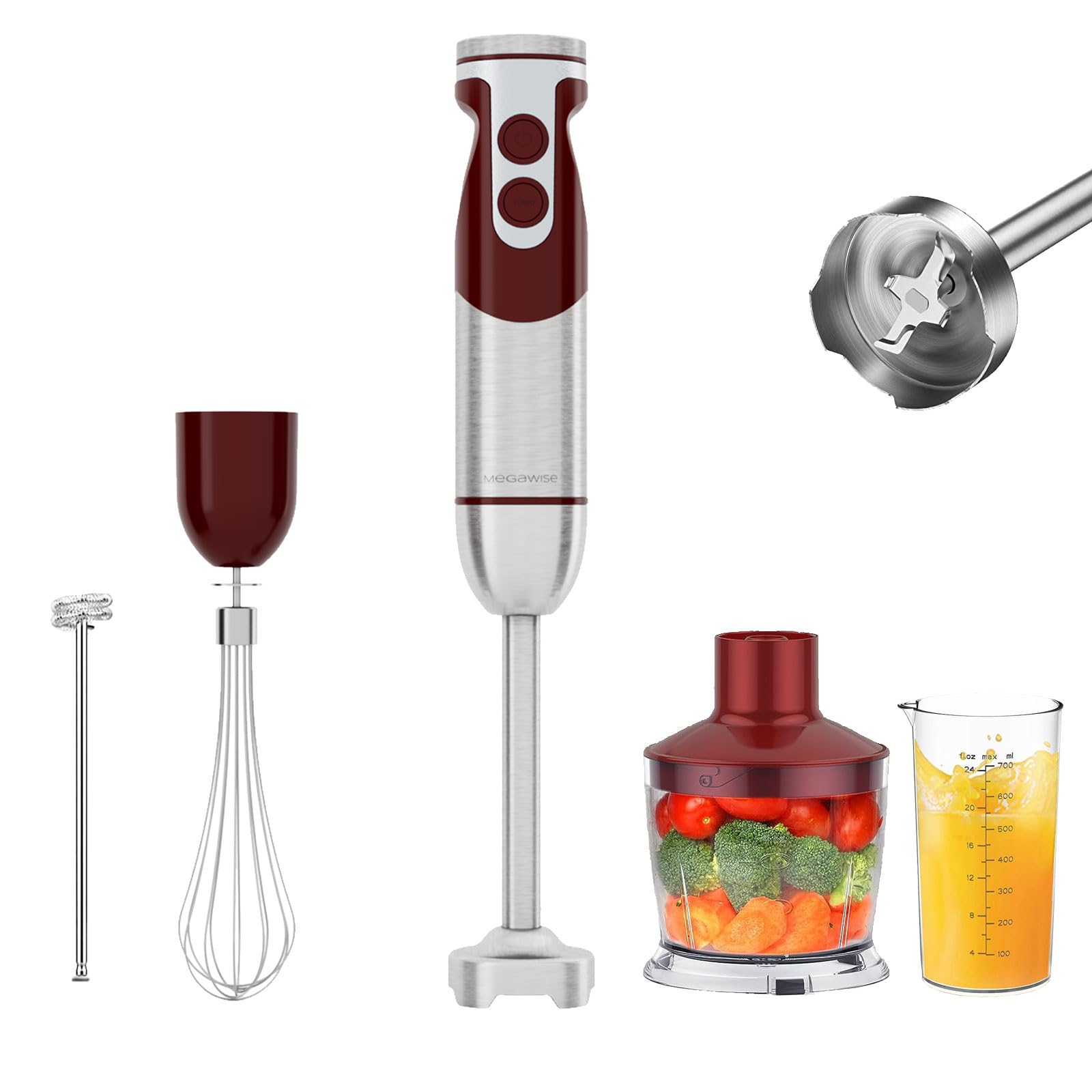Photo 1 of ***MISSING PARTS***
MegaWise 5-in-1 Immersion Hand Blender Set with Variable Speed, 400W, Stainless Steel - Includes Chopper, Whisk, Milk Frother, and Beaker - Ideal for Soups, Smoothies, Baby Food & More (RED)