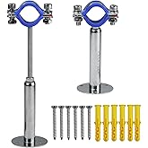 WYSIWYKA 2PCS 304 Stainless Steel Wall Mount Ceiling Mount Pipe Supports, Adjustable Pipe Strap Clamp with screws for OD Pipe
