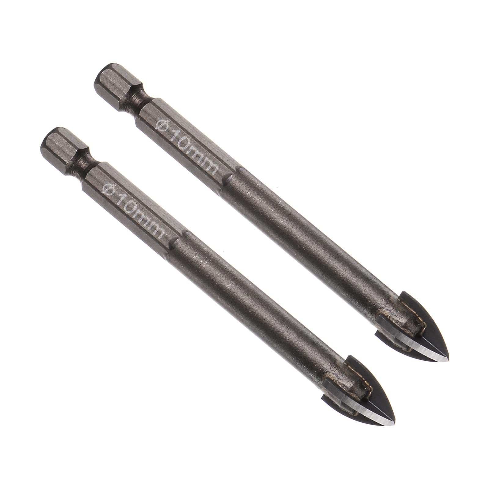 CoCud Titanium Masonry Drill Bit, 10mm Cutting Dia 83mm Length 1/4" Hex Shank Carbide Cross Tip Concrete Drill Bits Yellow - (Applications: for Wood Glass Brick Cement), 2-Pieces