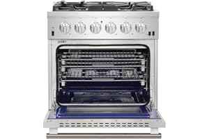 FORNO Capriasca Full Gas 30" Inch. Freestanding Range with 5 Sealed Burners Cooktop - 4.32 Cu.Ft. Gas Convection Oven Capacity, Stainless Steel Heavy Duty Cast Iron Grates.