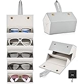 NOWHYX 5 Slots Travel Sunglasses Organizer With Hook, Foldable Travel Sunglass Case, Multiple Eyeglasses Storage Box for Women Men(COLOR:Grey)