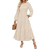 ZESICA Women's Spring Long Sleeve Maxi Dresses 2026 Crew Neck Swiss Dot Tiered Flowy A Line Wedding Cocktail Party Dress