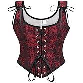 SHYMMUO Renaissance Corset Top for Women Floral Lace Up Overbust Bustier Vest Vintage Waist Cincher Bodice