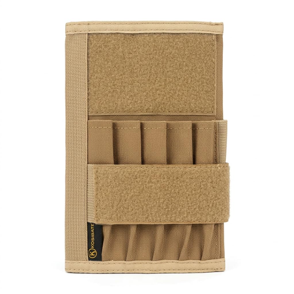 Kosibate Tactical Notebook Cover, Nylon Green Book Cover with Zipper Pocket, 8x5 Inch(Tan)