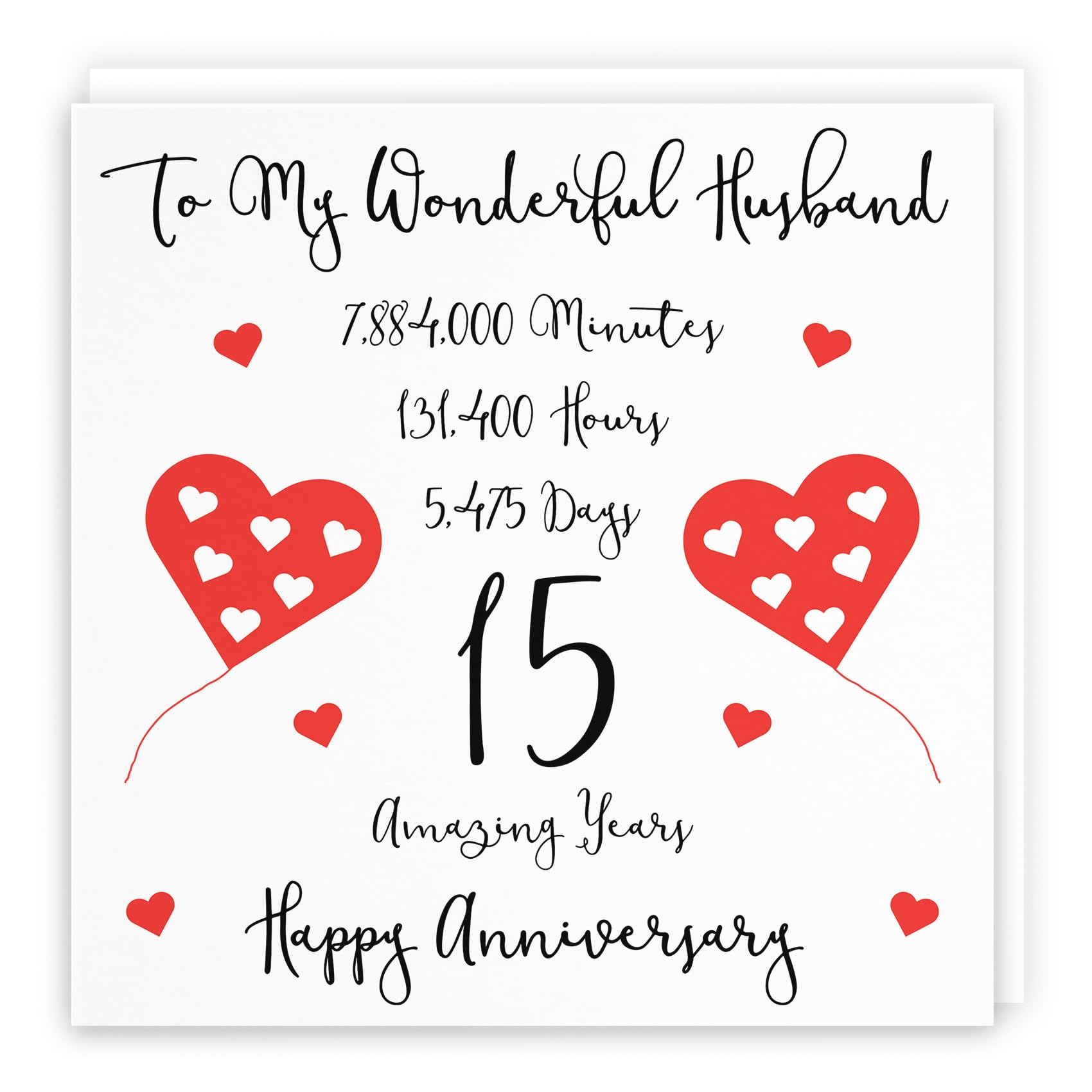 Hunts England - Large Romantic Husband 15th Wedding Anniversary Card - To My Wonderful Husband - 15 Amazing Years - Timeless Collection - Large - 210 x 210 mm