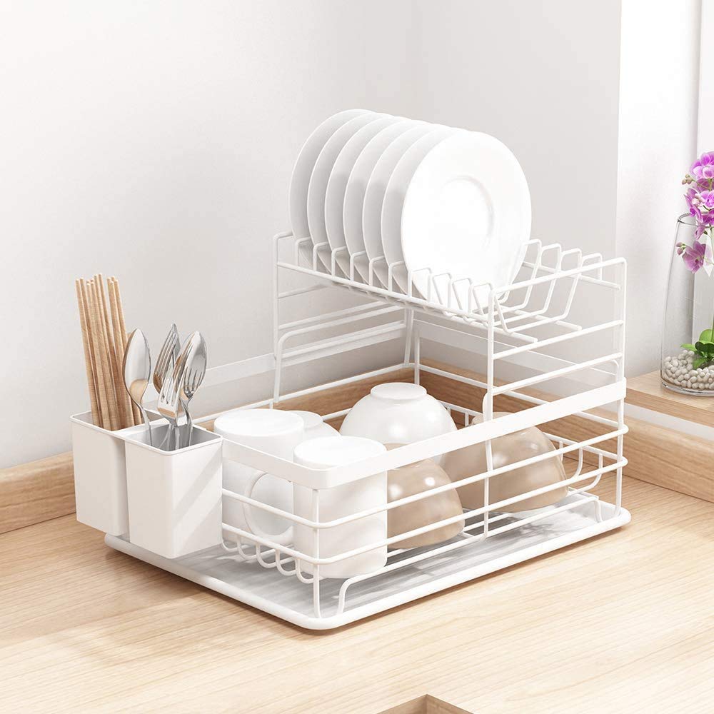 Kitchen Dish Drainer Dish Drying Rack Detachable Dual Layers with Drip Tray  Utensil Holder Stylish and Well Made Countertop Dish Drying Rack Organizer