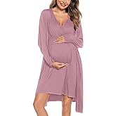 SWOMOG Women Maternity Nursing Gown and Robe Set 3 in 1 Labor Delivery Nursing Nightgown for Breastfeeding Hospital Bathrobe