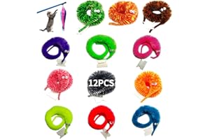 SHENGSEN 12 Pieces Fuzzy Worm Toys String Pets Fuzzy Worms On String Bulk Trick Toy Party Favors for Kid Cat (12 Colors)