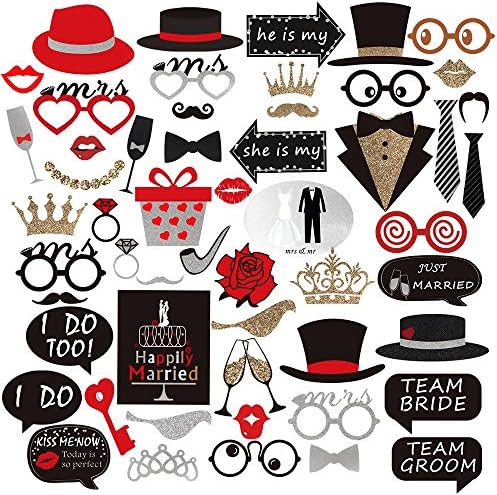 Photo Booth Props,Dmeixs Wedding Photo Booth Props DIY Kit, Double Sided Chalkboard Cards and Strike-a-Pose Sign for Wedding Party Decoration-54pcs.