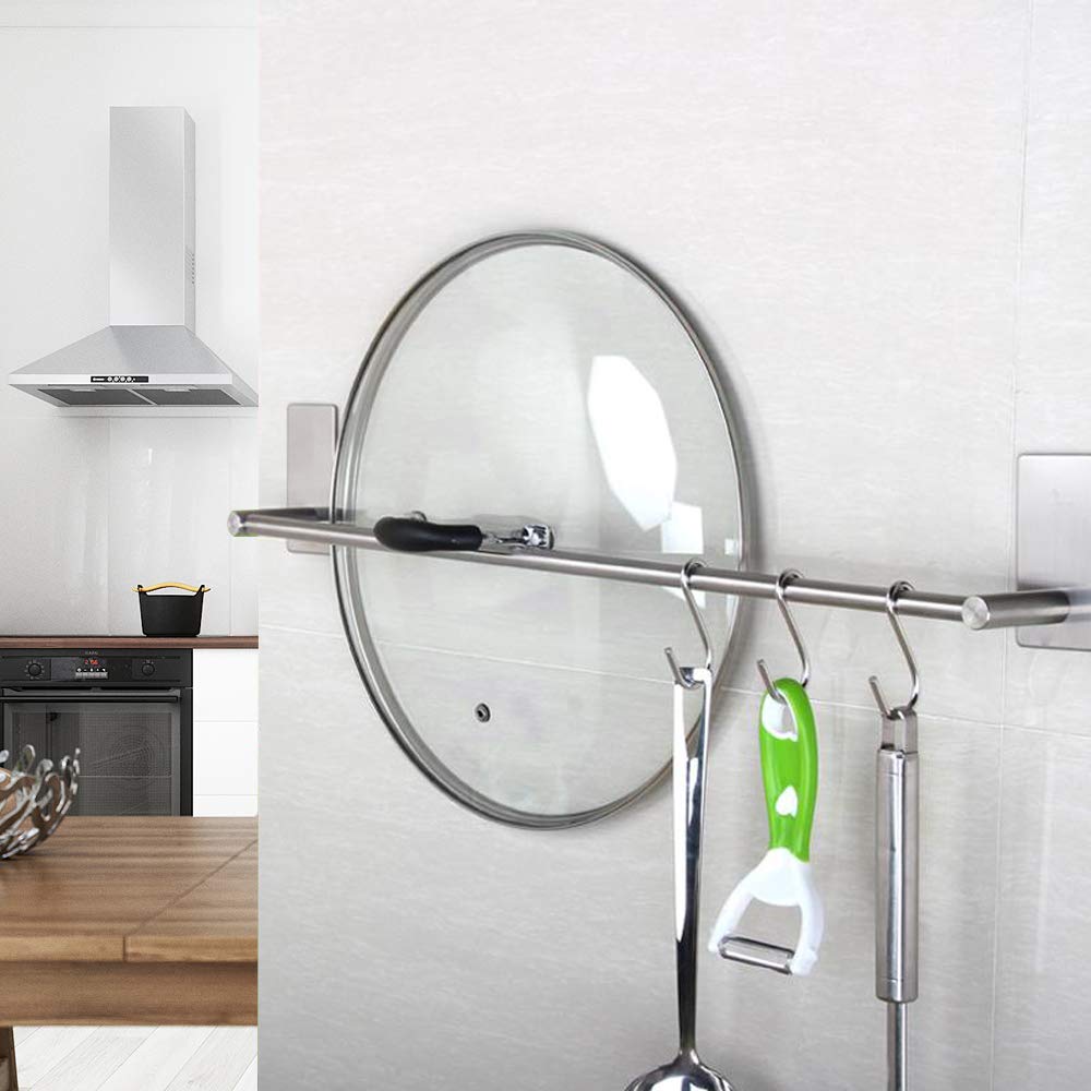 bedee Towel Rail Self Adhesive Towel Bar with 3 Hooks, 40 cm / 15.7 inch Stainless Steel Towel Rack Wall Mounted Towel Holder for Kitchen Bathroom Cupboard