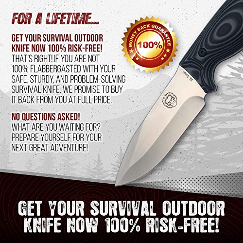 Survival Camping Knife | Fixed Blade Hunting Knife with Sheath | Bowie Knife with Fire Starter, G10 Scraper & Paracord | Bushcraft Outdoor Military Knife |Full Tang Tactical Survival Knife Kit in Box