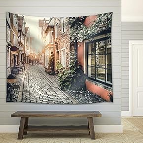Old Town in Europe at Sunset with Retro Vintage Filter Effect - Fabric Wall Tapestry Home Decor - 51x60 inches