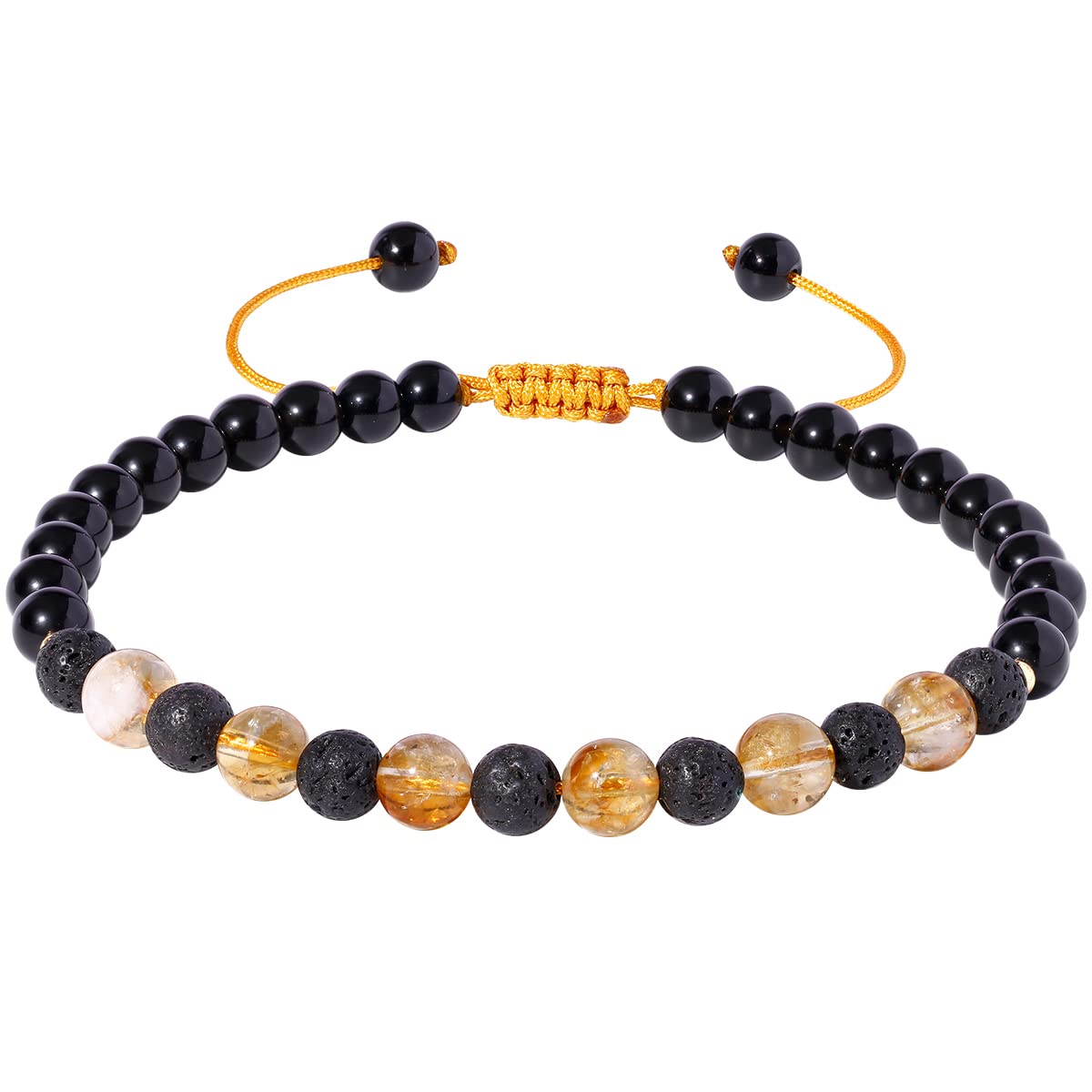 Jewboo Natural Obsidian/Lava Stone Gems Anklet Essential Oil Diffusers Relieve Anxiety and Stress Ankle Bracelets for Women Healing Crsystals 6mm Beaded Foot Jewelry Gift (Citrine)