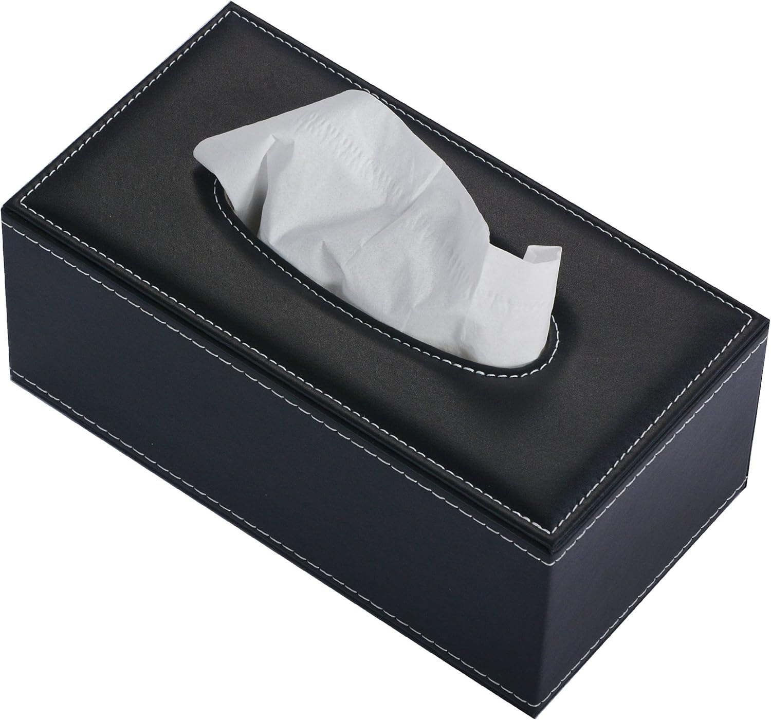Oymlclivisa Leather Tissue Box Holder, Black Tissue Holder for Home Kitchen Office Car