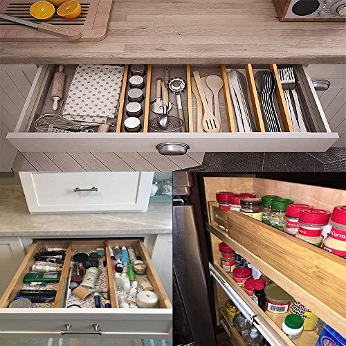 G-LEAF 4 Set Drawer Dividers Bamboo Adjustable Kitchen Drawers Organizer Divider