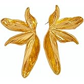 14k Chunky Gold Plated earrings,Gold Hypoallergenic Floral Statement Earrings for sensitive ears women gift