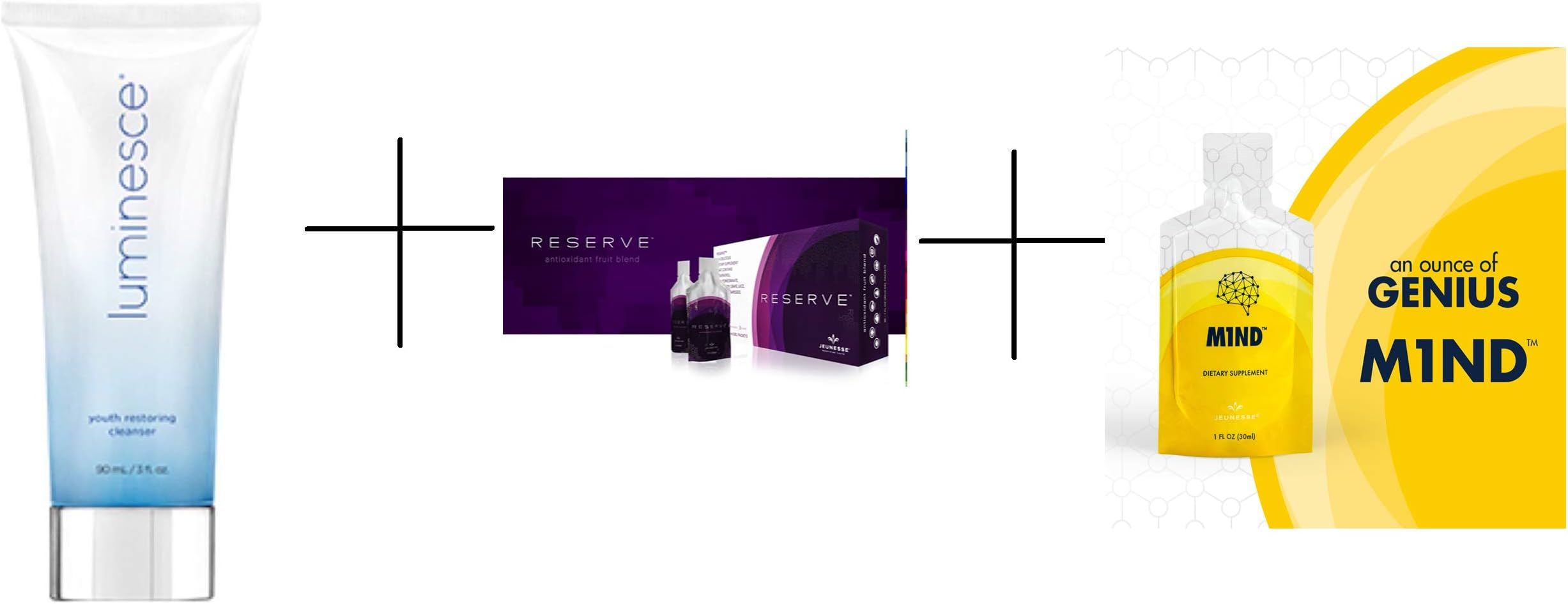 Jeunesse Reserve Dietary Supplement Antioxidant Fruit M1ND is A Dietary Supplement Luminesce Cellular Rejuvenation Serum All Three in one Package