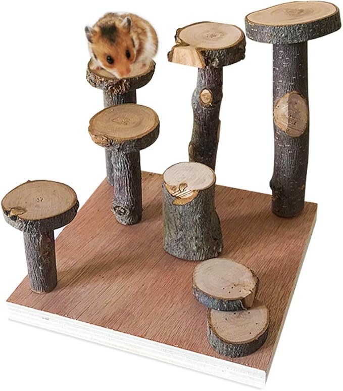 Hamster Climbing Wooden Stand Platform, Pet Cage Playground Natural Apple Wood Chew