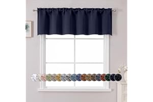 Chyhomenyc Navy Blue Valance for Window, Blackout Small Kitchen Curtain for Bedroom/Living Room, Rod Pocket Privacy Short Window Treatment Valance RV Bunk Panels, 60" Wx14 L