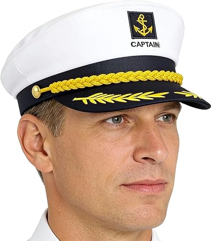 Amazon.com: Deluxe Men's Captain Skipper Yacht Hat, Sizes 57-60 CM