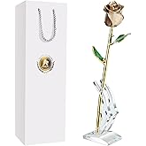 AliveRose Gold Dipped Rose, 24K Gold Rose Made from Real Rose - Unique Design Gold Plated Rose for Anniversary Valentines Mothers Day Birthday Gifts (Beige Original Rose with Stand)