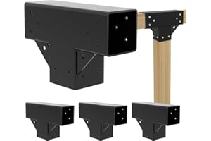 VLAENG Pergola Kit T Shaped 4x4(Actual: 3.64"x3.64")-4 Pack Pergola Bracket 4x4-3 Way DIY Woodworks Gazebo Brackets Kit with Screws for Wood Beams-Elevated Wood Stand T Brackets for Sunroom Carport Cabin