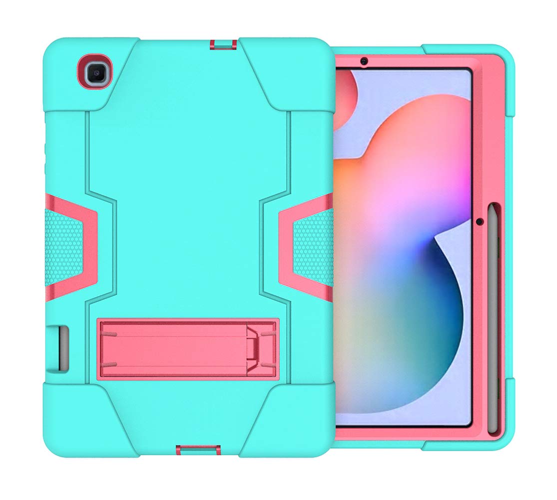 Bspring Case for Samsung Galaxy Tab S6 Lite 10.4inch 2020(SM-P610/P615), Full-Body Heavy Duty Hybrid Cover, Kickstand Rugged Stand Cover Case，Aqua+RoseRed