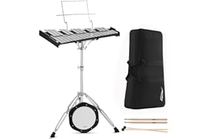Eastar Professional 32 Note Glockenspiel Xylophone Bell Kit Percussion Kit with 8 Inch Drum Practice Pad, Stand, Glockenspiel Stick, Drum Sticks and Carrying Bag