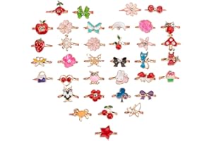 36 pcs Adjustable Rings Set for Little Girls Cute Colorful Rings for Kids Princess Jewelry Finger Rings Dress up Rings Childr