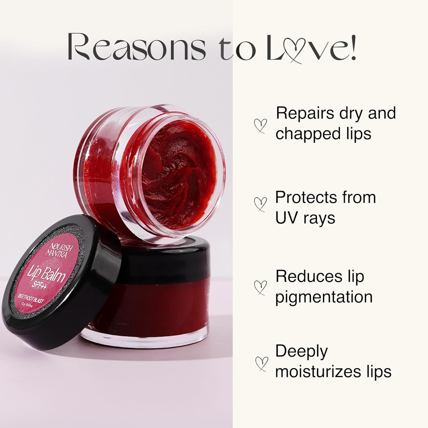 Nourish Mantra - Beetroot Blast Lip Balm with SPF | Made with Olive oil, Shea Butter, Vitamin E and Avocado Oil | For Dry, Chapped & Dark Lips | Best for Both Women and Men | 12g (Pack of 1, Beetroot)