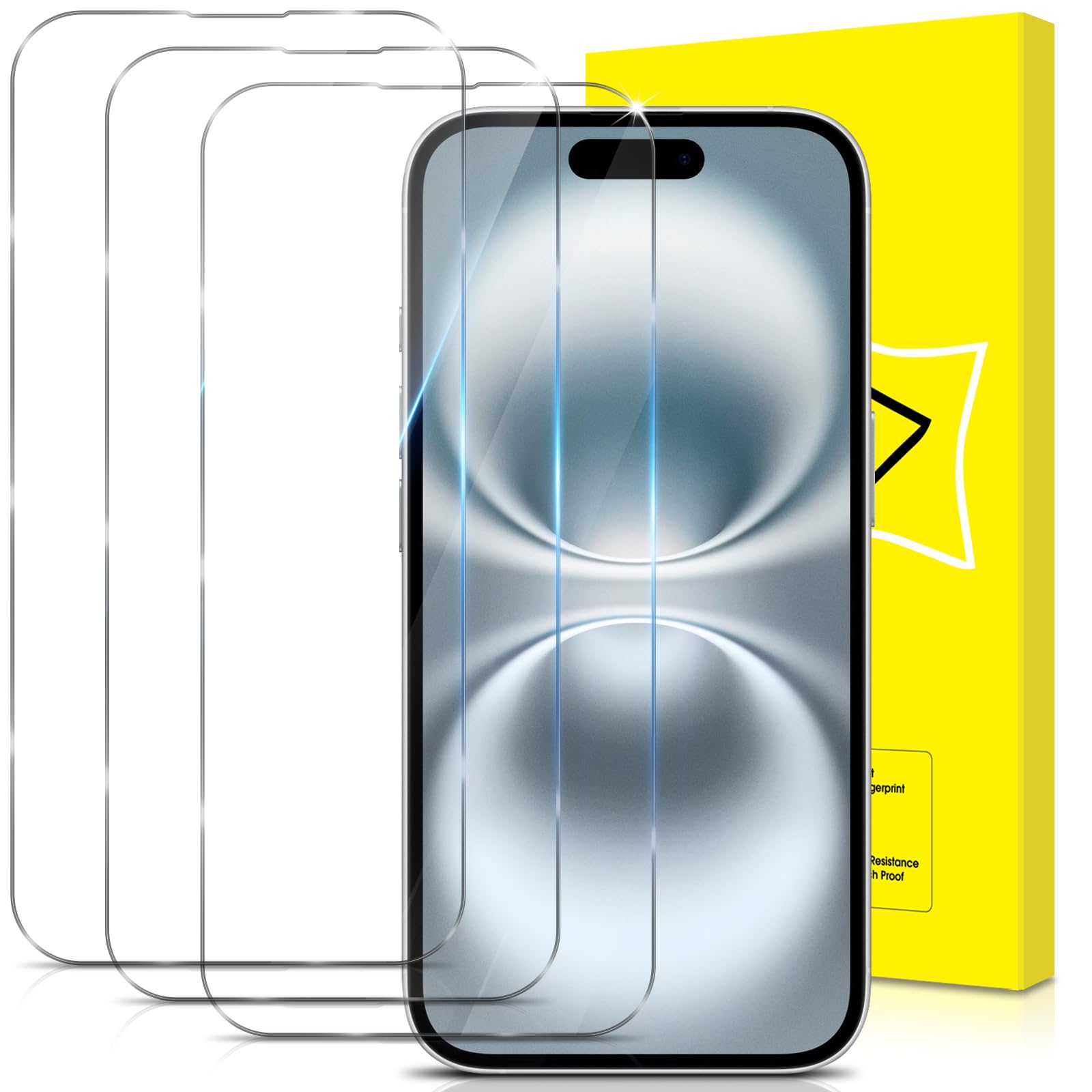 GiiYoon-3 PACK Screen Protector for iPhone 16 Tempered Glass [HD Full Coverage] [Easy Installation] [Round Edge] [Scratch Resistant] [9H Hardness]