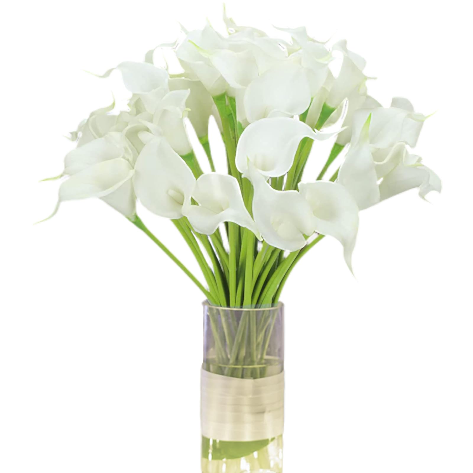 24Pcs Real Touch Artificial Calla Lilies Flowers - Latex Bloom with Soft PU Stem, Elegant Bridal Wedding Decor, Home Party Office Floral Arrangement, DIY Fake Flower Centerpiece (White)