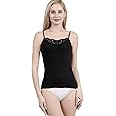 Womens Tank Top Camisoles with Premium Cotton Italian Design - Trimmed with Flower Lace on Neckline