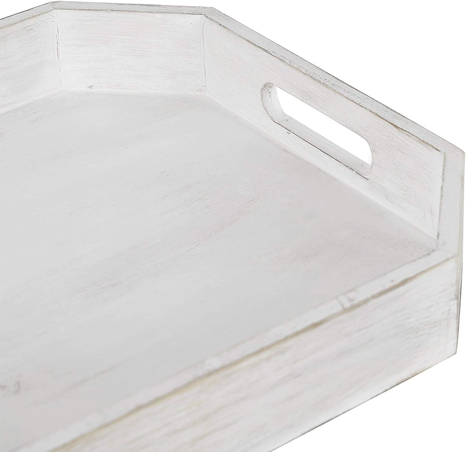 | 2PCS Octagonal Natural Wood Finish Serving Tray with Cutout Handles and Angled Edges, Antique Whitewash Food Tray, Rustic Ottoman display Platter: Serving Trays