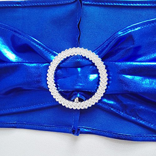 50PCS Spandex Chair Sashes Bows Elastic Chair Bands With Buckle Slider Sashes Bows For Wedding Decorations (Metallic Blue) - Thumbnail 3