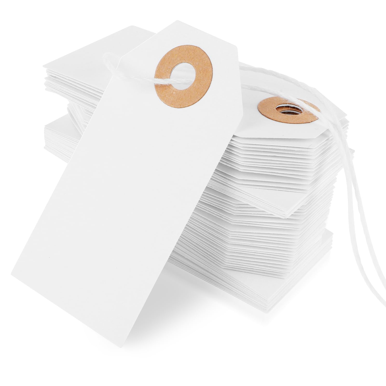 Nogeqi 100 Pcs Large White Price Tags with String Attached, Paper String Tags for Pricing, Reinforced Hole Tags for Labeling Gift Clothing Inventory