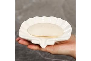 Ceramic Soap Holder, Sea-Shell Soap Tray with Self Draining, Soap Tray for Sink Washroom Bathroom Shower, Small Cute and Eleg