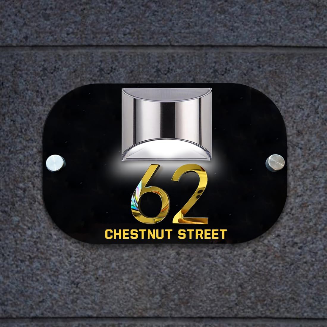 Plaques & Wall Art - Personalized Solar Address Sign Lighted House Numbers for Outside Custom House Numbers and Address Sign LED Illuminated Address Numbers for House Waterproof Address Plaque for Outside Home Street Yard Garden (#1 Gold-Black)