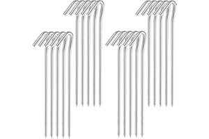 Oualhoo 9" Tent Stakes, Heavy Duty Tarp Camping Stakes, Galvanized Metal Pegs for Outdoor Decorations, 20 PCS