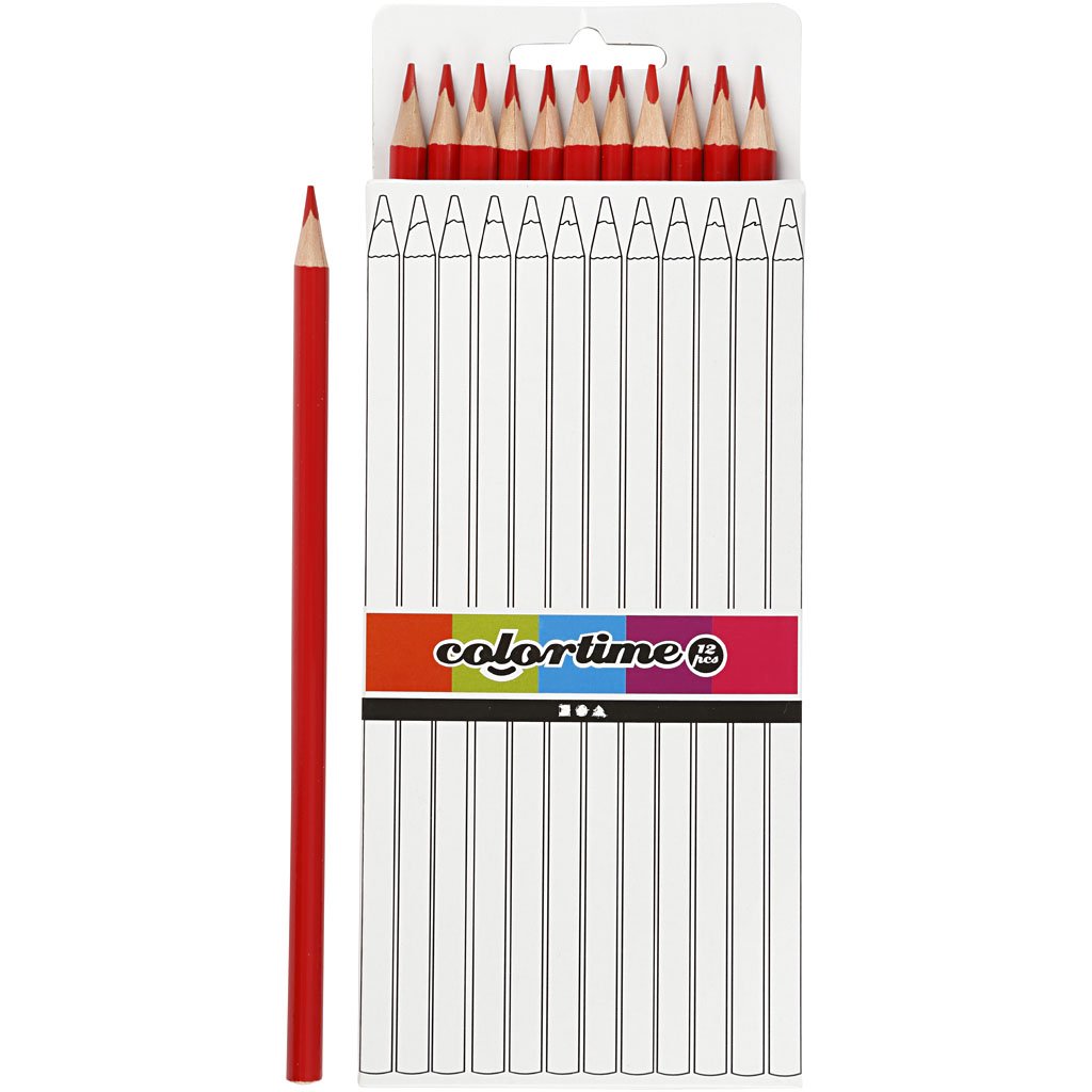 Colortime Colouring Pencils, Lead: 3 mm, L: 17 cm, red, Basic, 12pcs