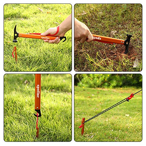 Spofine Tent Stakes and Tent Hammer with Hook, Sturdy AntiRust Camping Accessories Kit with
