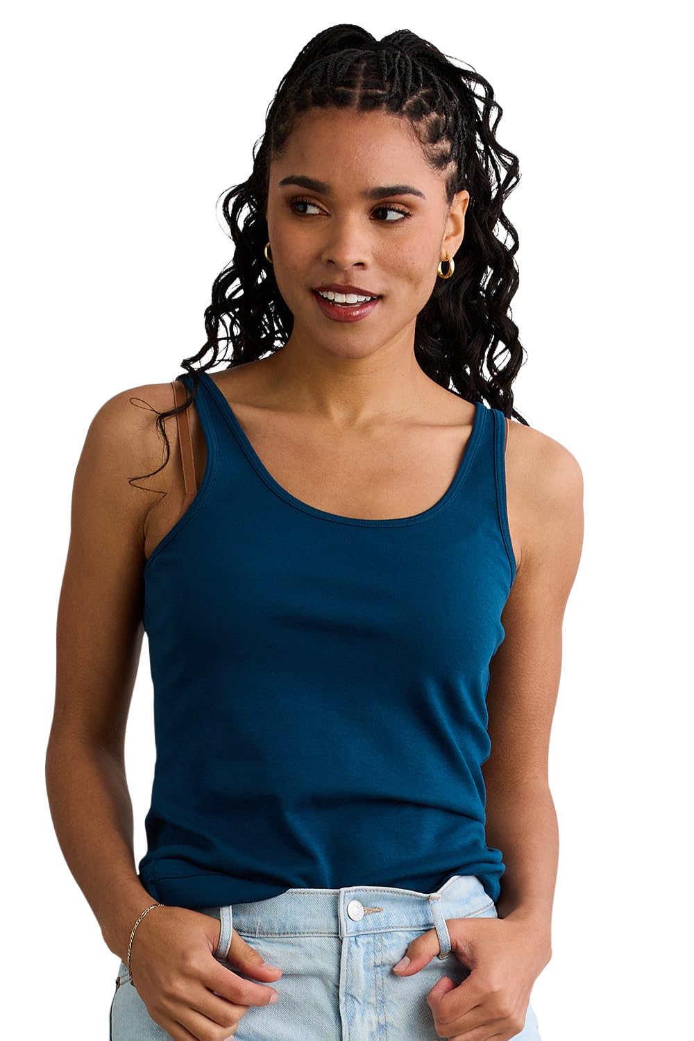 Photo 1 of Fair Indigo Women's Luxe 100% Organic Pima Cotton Tank Top (M, Peacock)