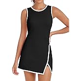Skoinvb Tennis Dress for Women with Built-in Shorts and Bra Crew Neck Sleeveless Athletic Side Slit Golf Mini Dress