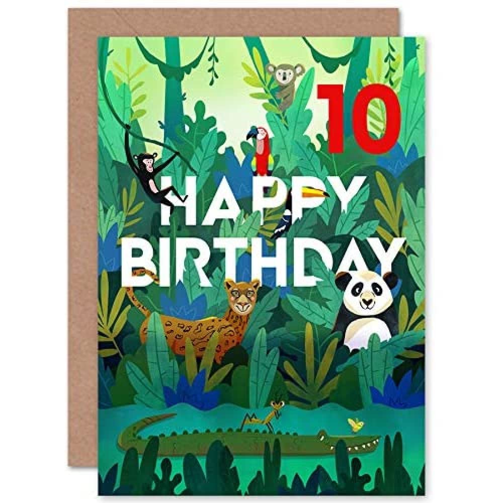 Wee Blue Coo Jungle Animals Boys 10th Birthday Card