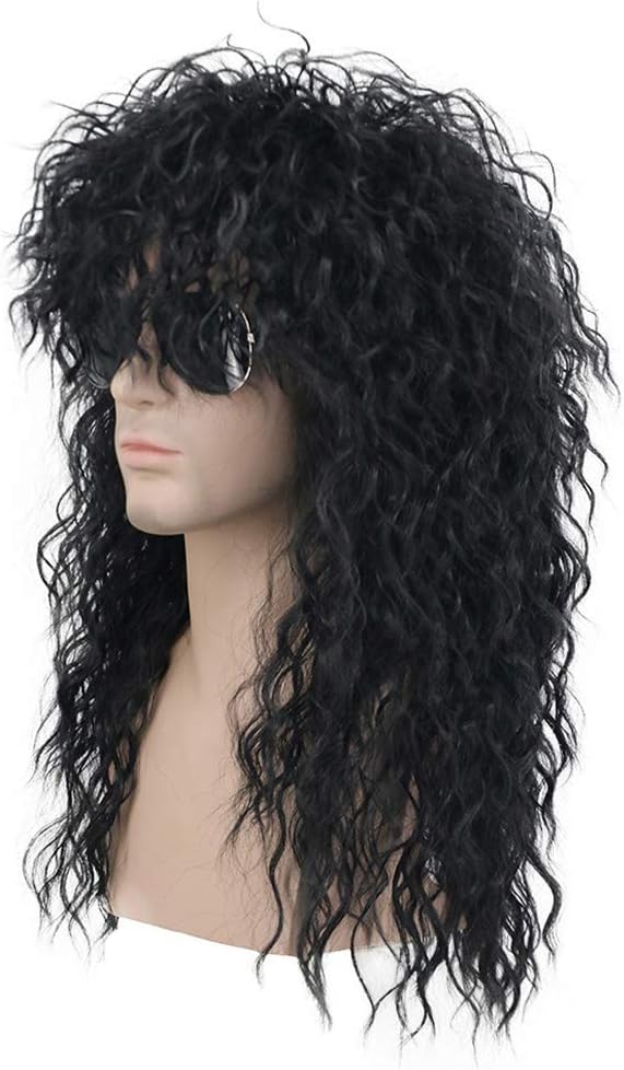 karlery 70s 80s Rocker Metal Mullet Wig Mens Long Curly Black Party Halloween Costume Anime Wig, 22.5 inches - Image 3