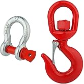 WENHUALI 1 Ton Swivel Lifting Hook with 3/8'' D Ring Anchor Shackles, Heavy Duty Alloy Steel Swive Hooks for Tow Strap/Winch/Traction Steel Wire/Vehicle Recovery, 2200 Lbs Safety Load Limit