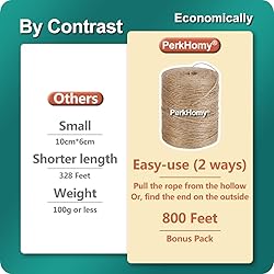 PerkHomy Natural Jute Twine 1800 Feet Long Twine