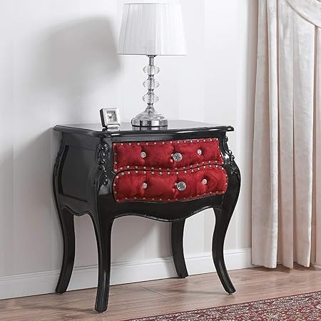 Simone Guarracino Luxury Design Bedside Table Rounded Brilliant Dark Baroque Style Nightstand Black Lacquered Velvet Burgundy Knobs Buttons Crystal Sw Amazon Co Uk Kitchen Home