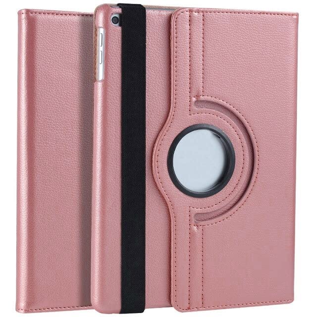 (DV) iPad 9.7inch 360° Rotating Case Cover For Apple iPad 9.7" Air1/ Air 2 & 5th Gen 2017-6th Gen 2018 Smart PU Leather Cover Auto Wake/Sleep (Rose Gold)