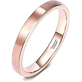 TRUMIUM 3mm 5mm Tungsten Rings for Women Mens Rose Gold Plated Silver Plated Brushed Thin Engagement Wedding Band Comfort Fit Size 4-12